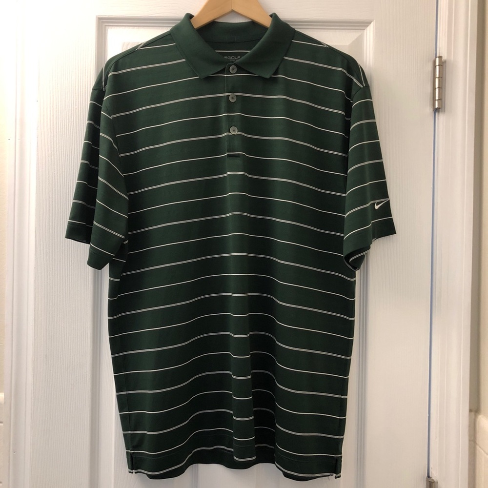 Nike Golf Dry Fit Green and White Striped Polo
